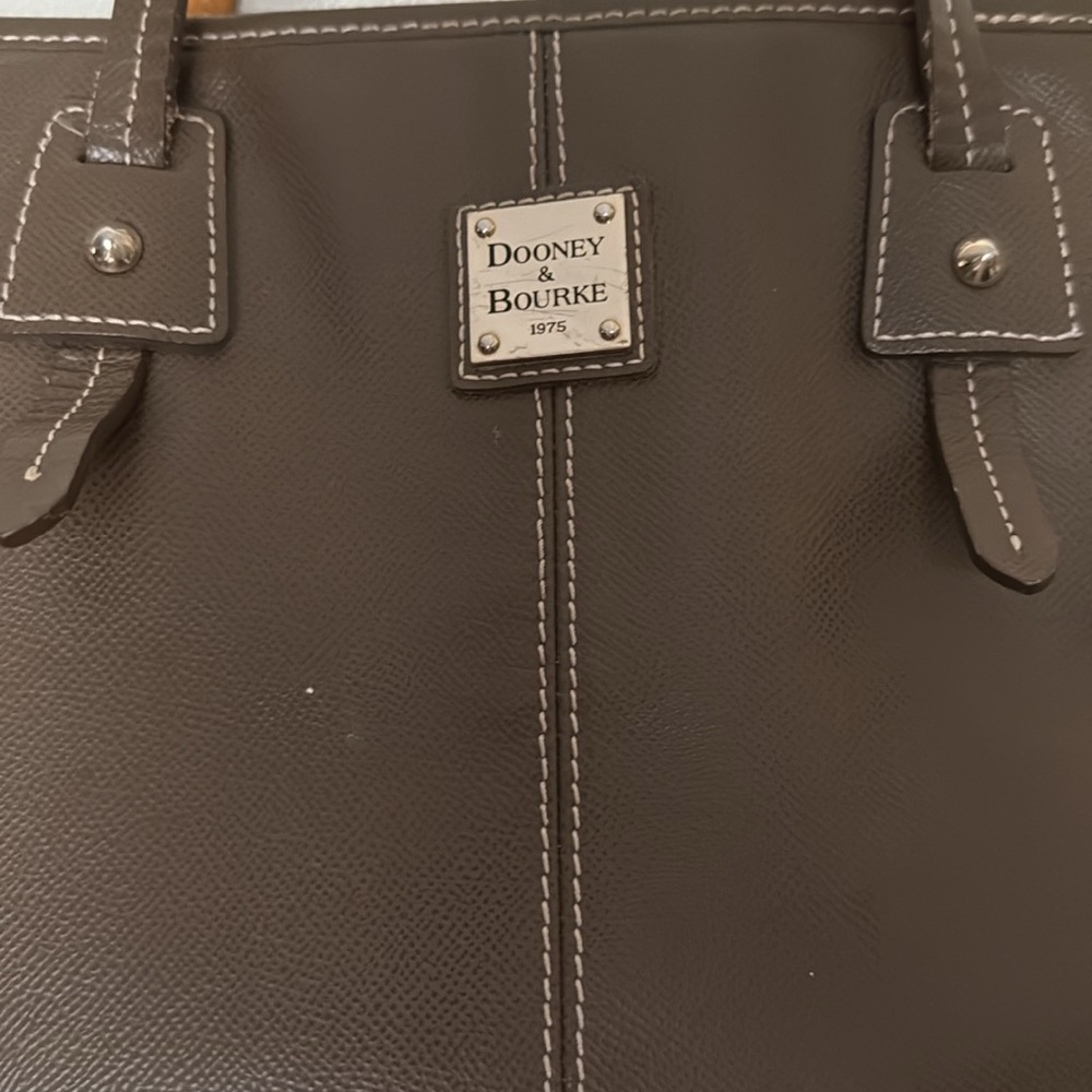 Dooney & Bourke Davis Leather Tote Bag Olive Green Zipper Preowned - Picture 3 of 16
